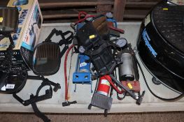 Five cylinder foot pumps and a pair of car mirror extensions