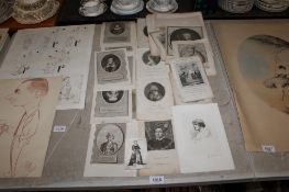 A collection of various black and white portrait prints depicting Kings and Queens of England and