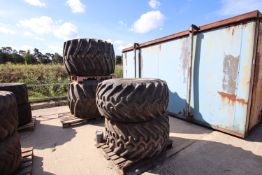 + VAT Set of floatation wheels and tyres to fit John Deere. Comprising 66x43.00-25 rears (8-stud