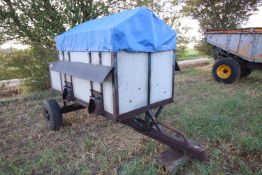 + VAT Single axle feed trailer. With four bucket outlets and storage basket to rear.