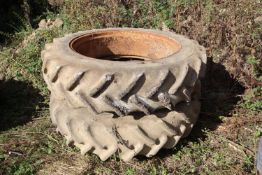 + VAT Pair of 13.6R38 five star dual wheels and tyres.