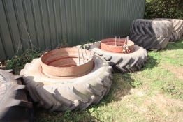 + VAT Pair of 18.4R38 clamp on dual wheels. With clamps and eyes.