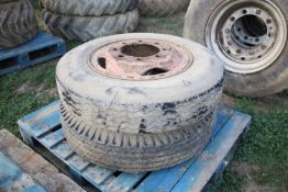 + VAT 2x 8.25-20 lorry wheels and tyres. Eight-stud centres.