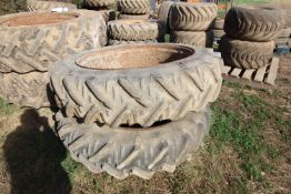 + VAT Pair of 12.4R36 three star dual wheels and tyres.