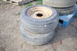 + VAT Pair of 9.0-16 Ford front wheles and tyres.
