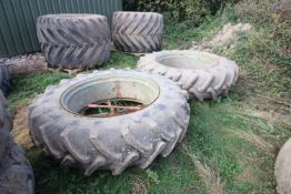 + VAT Pair of 16.9/14-38 five star dual wheels and tyres.