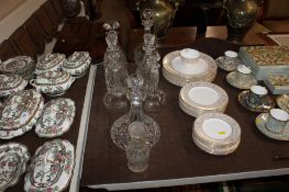 Two pairs of glass decanters, a ships decanter and various others