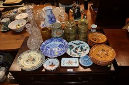 Two glass decanters; a collection of decorative china to include Royal Doulton 'Copeland Spode',