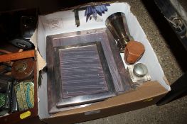 A French musical cup; a small cut glass silver topped dressing table jar; an inkwell and two