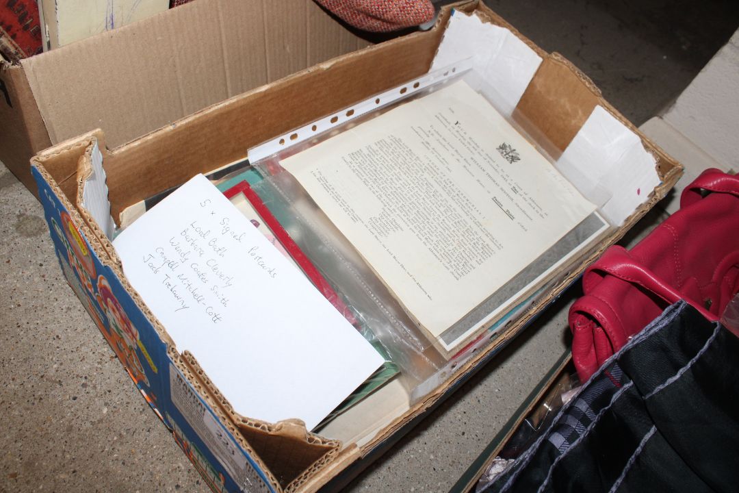 A box of various ephemera to include post-cards, catalogues ...