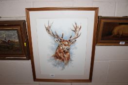 John Ryan, framed and glazed watercolour 'Red Stag'