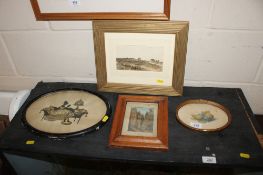 A framed and glazed landscape study and a framed and glazed silhouette and a mother of pearl study