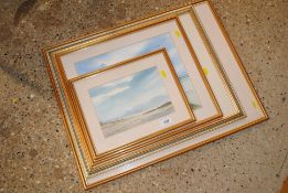 Margaret Gibbs, three watercolour studies: two seascapes and one river scene together with a Dale
