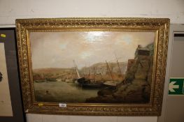 19th century oil on canvas, 'After The Gale, Brixham January 1866' by W. Cartwright info verso AF