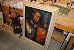 An unsigned oil on board, mid-Century Expressionist/Modernist study of a seated scholar
