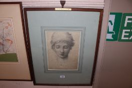 Possibly Edward Burne-Jones, portrait of a young woman initialled E.B.J. to bottom left, oak frame