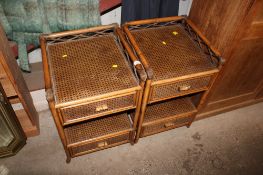 A pair of cane bedside tables fitted two drawers