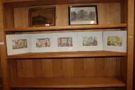 After Edward Bawden, five coloured lithograph prints, 'The Butcher', 'The Vicar', 'The Marker