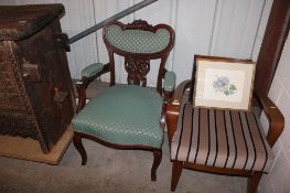 A mahogany upholstered elbow chair