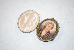 19th Century English school miniature portrait John Locke, watercolour on ivory contained in brass