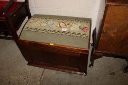 A mahogany dome topped box with needlework embroidered lid AF