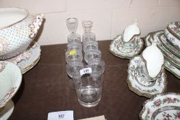 An etched glass rummer decorated with Sunderland Bridge; a set of eight Liqueur glasses; a Moser