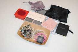 Two boxes of various costume jewellery including necklaces, bangles and empty jewellery boxes