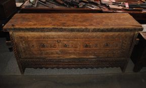 An antique Afghan carved wooden chest from the Swat Region, approx. 117cm wide x 51cm deep x 84cm