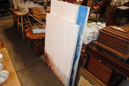 Three modern acrylics on canvas, one signed M. Stuart
