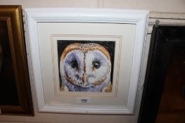 Unsigned watercolour study of a barn owl