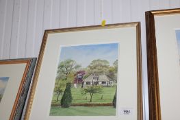 Judy Mattin, framed and glazed watercolour study depicting a cottage