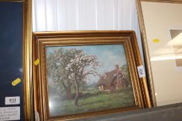 T.E. Francis, gilt framed oil study depicting a cottage