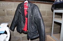 A Wolf black leather motorcycle jacket size 16