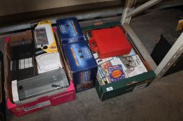 Three boxes containing various cassettes, storage units etc.