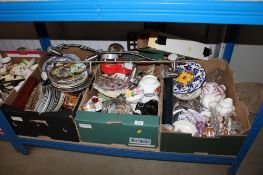 Three boxes containing various Royal Doulton glassware, collector's plates, floral encrusted