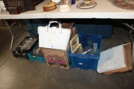 A collection of various glassware; handbags; other sundry items