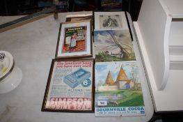 Six framed and glazed advertising prints