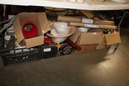 Four boxes containing various sundry items to include wash jug and bowl, light fittings etc.
