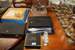 A quantity of various silver plated ware to include Arthur Price tealight holders, carving set etc.