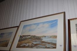 Judy Mattin, framed and glazed watercolour study, 'Falling Tide Burnham Overy'