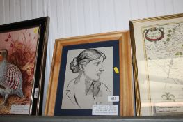 After Elizabeth Melville, pen and ink study Virginia Woolf