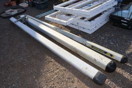 Three Rhino metal pipe carrying roof rack containers and ladder stays etc. Lacking keys