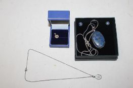 A 925 silver necklace hung with 925 pendant set with coloured stone; a pair of matching 925 silver