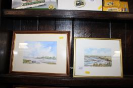Judy Mattin, two watercolour studies 'Stiff Quay Creek' and 'Summer Skies At Iken'