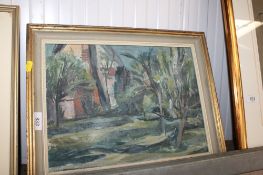 A gilt frame oil on canvas abstract landscape study