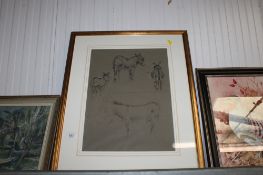 Allen W. Seaby, charcoal and chalk study depicting donkey's