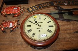 A Fraser of Ipswich wooden cased wall clock