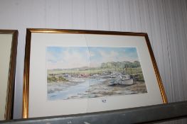 Judy Mattin, gilt framed watercolour study of Thornham Creek