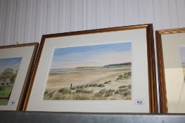 Judy Mattin, gilt framed watercolour study of Holkham Beach