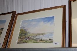Judy Mattin, gilt framed watercolour study 'Falling Tide Kyson Woodbridge'